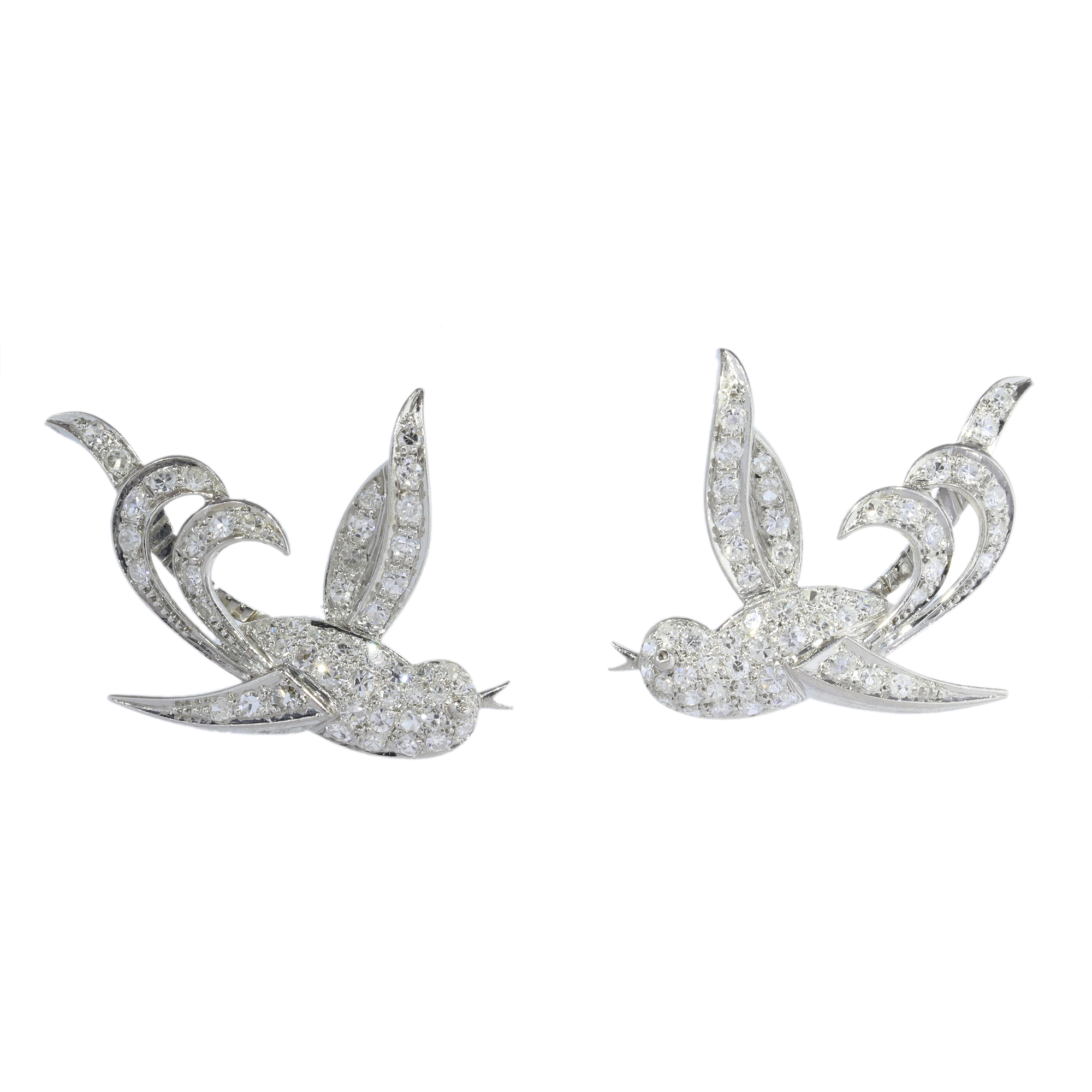Vintage Birds of Paradise Earstuds, Circa 1950 – Joyful Elegance in Diamonds and Platinum
